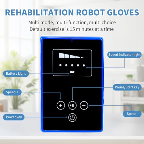 Rehab Robot Gloves: Finger Exerciser for Stroke Recovery, Adjustable Strength, USB Charging - Blue, Left Hand