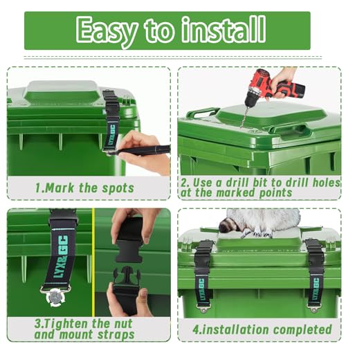 BearGuard Trash Can Locks - Heavy-Duty Straps for Animal-Proof Lid on 28-96 Gal Bins, Secure Buckle Against Raccoons