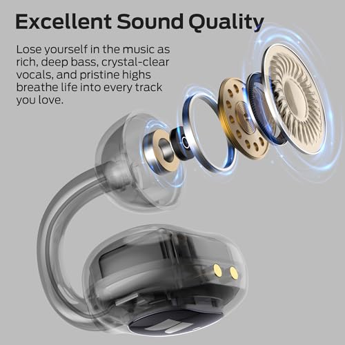 Monster Open Ear AC339 Bluetooth 6.0 Earbuds, Stereo Sound, Wireless Clip Earphones, 40hr Playback, Smart Display, Touch Control