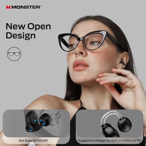 Monster Open Ear AC339 Bluetooth 6.0 Earbuds, Stereo Sound, Wireless Clip Earphones, 40hr Playback, Smart Display, Touch Control
