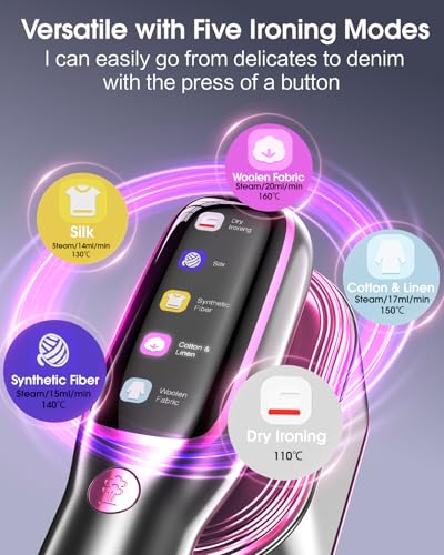 TravelJoy Portable Garment Steamer: Powerful 1200W, Fast Heat-Up, 12 Mins Steam, 5 Modes, LED Display, Handheld for Travel/Home