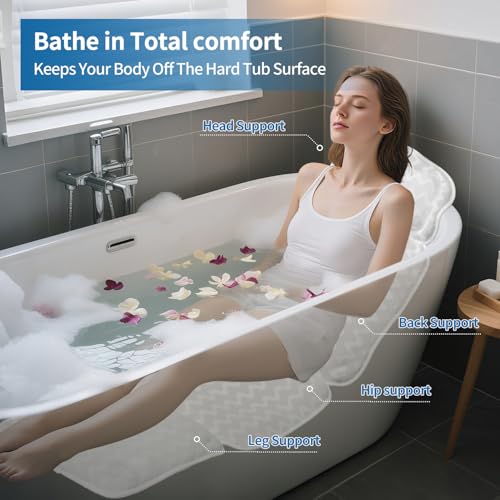 Luxury Bath Pillow for Tub - Soft Full Body Cushion with 4D Air Mesh - Neck, Back & Head Support - Skin-Friendly & Quick-Drying