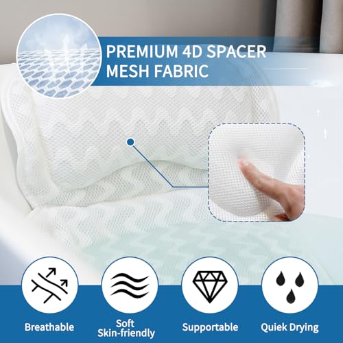 Luxury Bath Pillow for Tub - Soft Full Body Cushion with 4D Air Mesh - Neck, Back & Head Support - Skin-Friendly & Quick-Drying