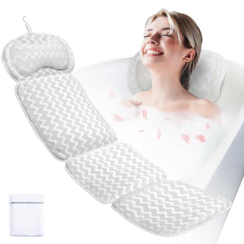 Luxury Bath Pillow for Tub - Soft Full Body Cushion with 4D Air Mesh - Neck, Back & Head Support - Skin-Friendly & Quick-Drying