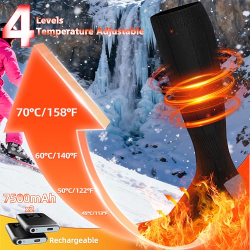 Upgraded Rechargeable Heated Socks, 14H Warmth, 4 Heat Settings