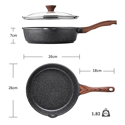 SENSARTE 10-inch Nonstick Skillet with Lid, Stay-Cool Handle - Healthy Stone Cookware for Induction - Deep Frying Pan