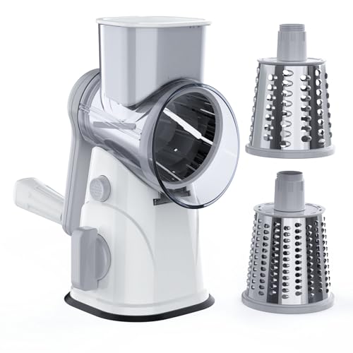 RAINBEAN Rotary Cheese Grater: Hand Crank Shredder with 3 Blades.