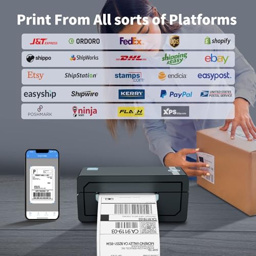 JADENS Thermal Label Printer: 4x6 Shipping, Bluetooth, Android/iPhone/Mac, Hermes, Amazon, Shopify