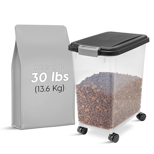 IRIS USA Airtight Pet Food Container with Wheels, 30lb Capacity, Keep Fresh, Easy Mobility