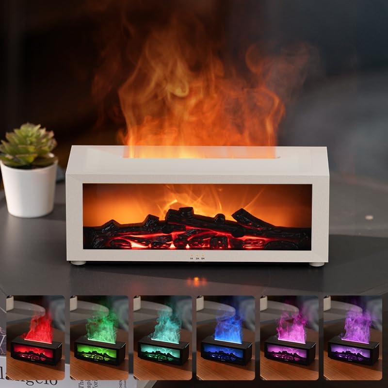 Fireplace Flame Oil Diffuser - Aromatherapy Humidifier, 7 Colors, Remote Control - Ideal for Bedroom and Office