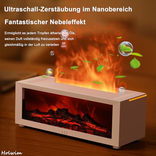 Holwim LED Fireplace Aroma Diffuser, Essential Oil Fragrance, 7 Colors Flame Effect, 150ml Humidifier, Remote Control