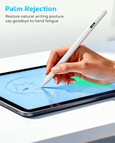 MoKo Stylus Pen for iPad - USB-C Fast Charging Pencil with LED Display, Tilt Sensitivity - Apple iPad Air/Pro/Mini - White