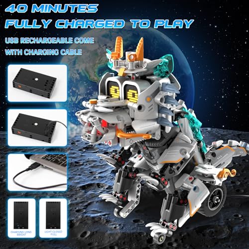 STEM Dino Motorcycle Robot Building Kit for Kids 6-14 - Remote & APP Controlled, Music Spray - 646 Pcs Blocks Set for Boys Girls