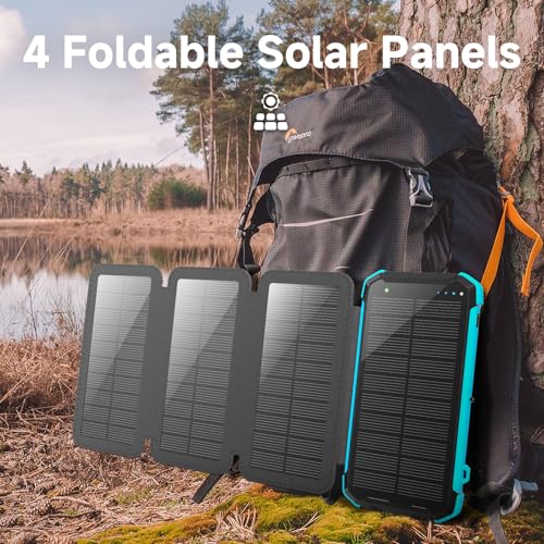 Portable Solar Charger Power Bank 20000mAh: Fast Charging, Dual Flashlight, USB C Outputs - Outdoor Mobile Power