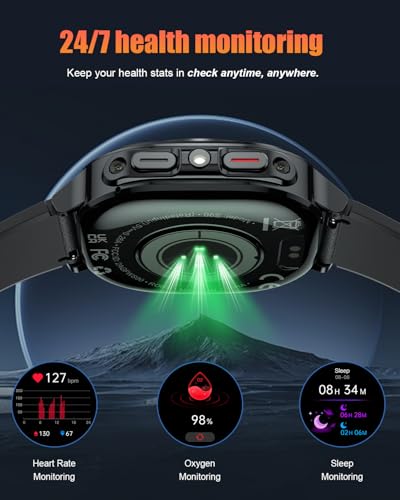 Outdoor Military Smart Watch for Men: Answer Calls, 1.39-inch HD Fitness Tracker with Heart Rate Monitor, Sleep Tracker, Pedometer - 114+ Sports Modes, IP68 Waterproof - iOS Android