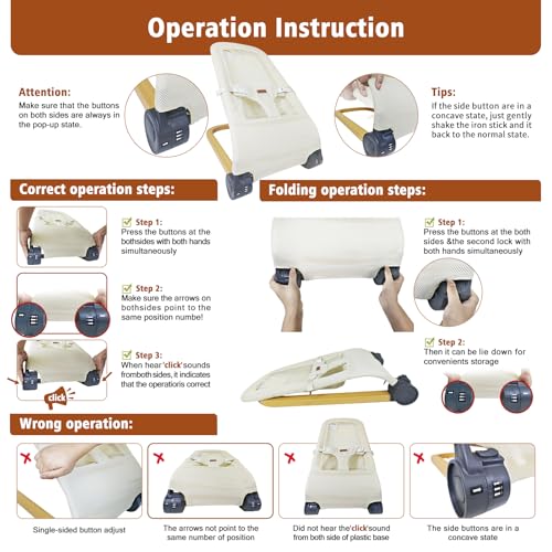 Portable Baby Bouncer Seat: 3 Heights, Ergonomic Design, Wood Grain Style, Natural Vibrations, Storage Bag - Ideal for 0-6 Months