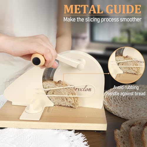 Manual Bread Slicer for Homemade Sourdough, Metal Guide, Adjustable Thickness, Hand Crank, Scale Line, Suction Cup, Sharp Blade