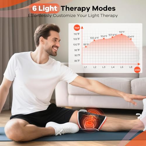 AFFLAT Red Light Therapy & Vibration Massage Knee Brace - Pain Relief, Near Infrared Light, Wireless Controller - Knee/Shoulder/Joint/Elbow