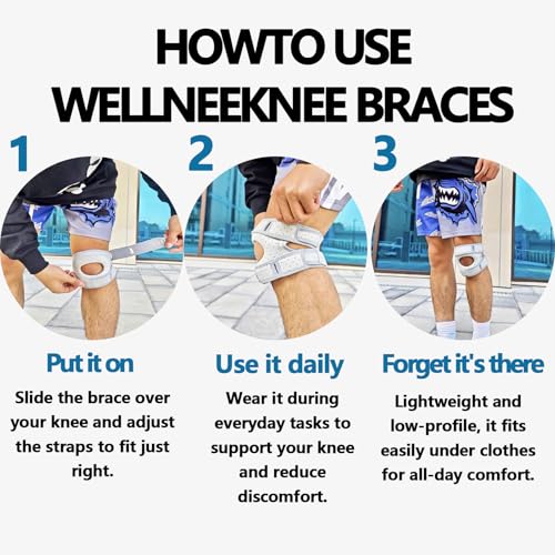 Wellnee Knee Brace Adjustable Support with Cushioned Silicone Pad for Men Women Athletic Training