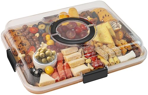 Clear Lid Charcuterie Board: Portable Cheese Board for Kitchen, Housewarming Gift for Women - 6 Compartments Black