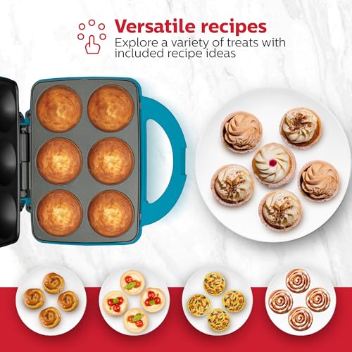 Holstein Housewares 6-Cup Electric Cupcake Maker - Bake Cupcakes, Muffins, Pizza Cups, Cinnamon Buns - Teal Kitchen Appliance