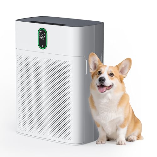 Pureborne Large Room Air Purifier, HEPA Filter, PM 2.5 Display, Dual Air Intake, Quiet 24dB, Bedroom, Pet Hair Dust Smoke
